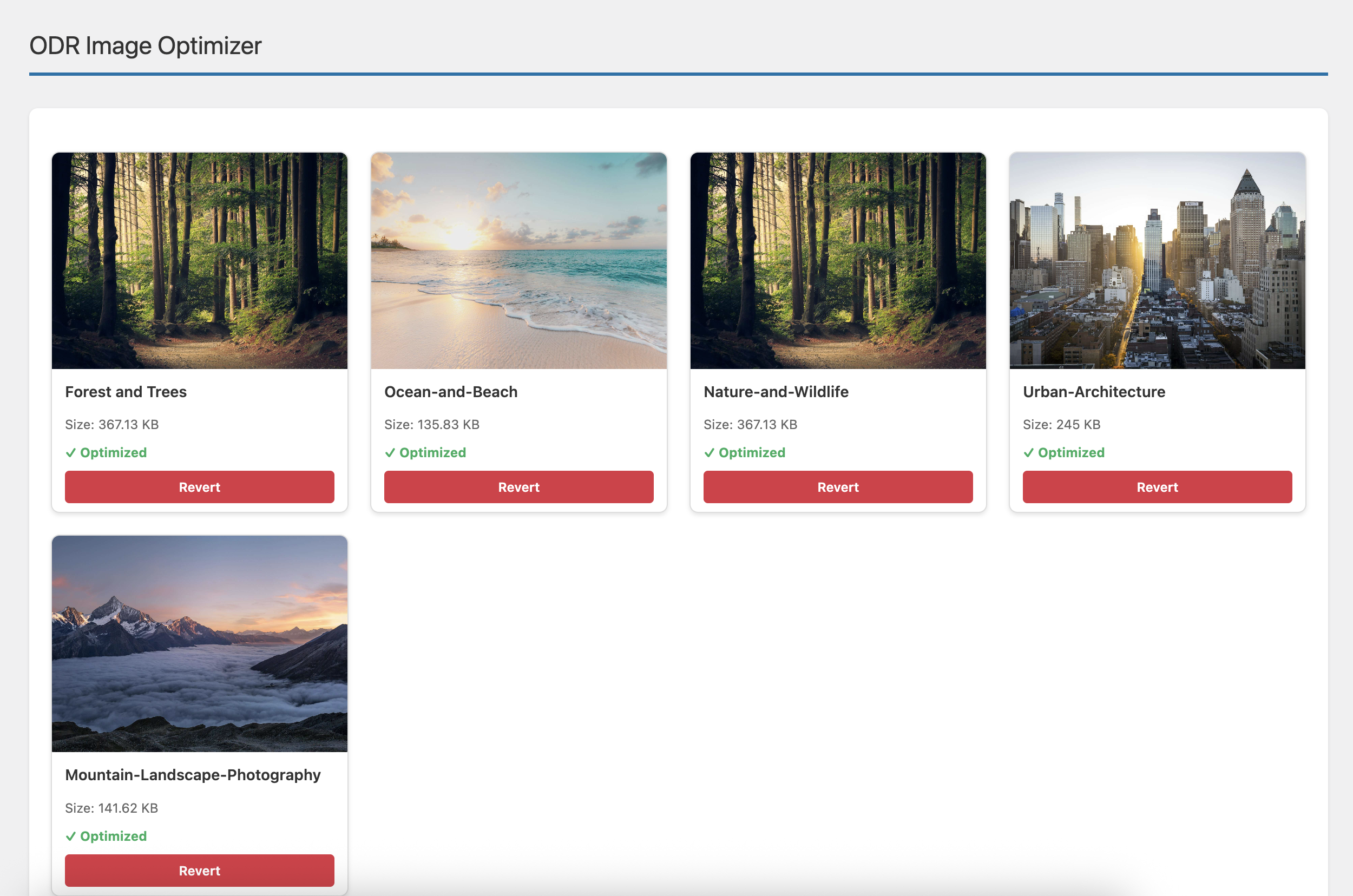 ODR Image Optimizer Plugin Dashboard